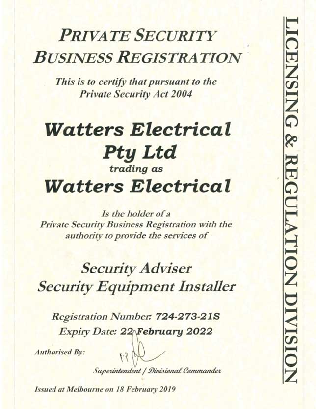 Security Adviser & Equipment Installer Certificate